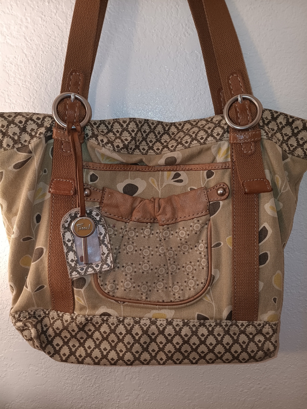 Fossil Beige Brown Tote Bag with Leather Straps - Picture 3 of 13